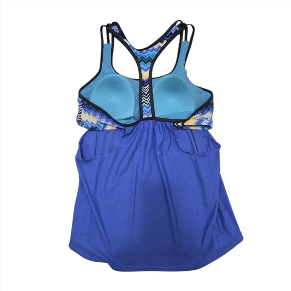Swim Suit Side Racer Back Striped Printed Strappy T-Back Tankini Top Size Large - Picture 3 of 14